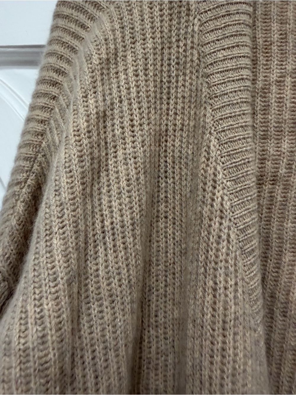 Relaxed Open-Front Taupe Ribbed Cardigan Sweater L 100% Cashmere - Picture 3 of 7